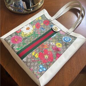 Gucci Ophedia Flora Collection Large Coated Canvas Tote Bag
